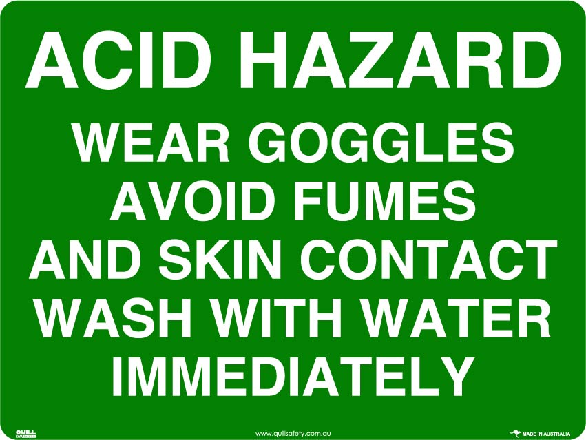 Emergency Signs - Acid Hazard Wear Goggles Avoid Fumes And Skin Contact Wash With Water Immediately Image