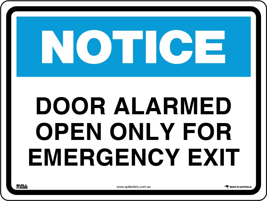 Notice Signs - Door Alarmed Open Only For Emergency Exit Image