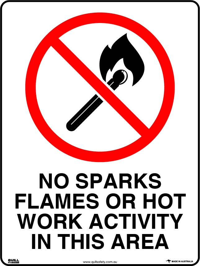 Prohibition Signs - No Sparks Flames Or Hot Work Activity In This Area Image