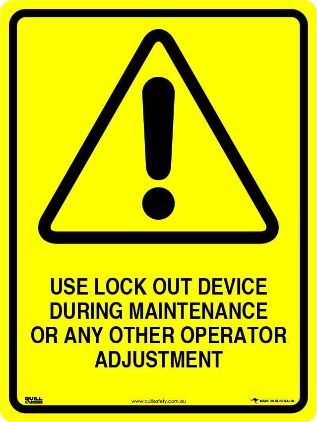 Warning Signs - Use Lock Out Device During Maintenance Or Any Other Operator Adjustment Image