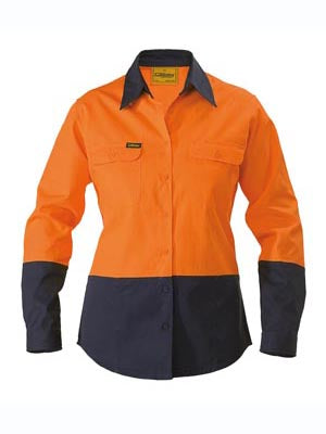 Bisley Womens 2 Tone Hi Vis Drill Work Shirt - Long Sleeve Image