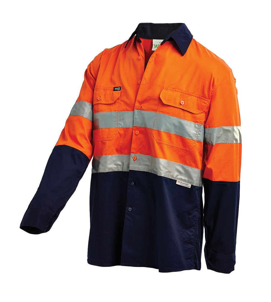 Workit Hi Vis 2-Tone Lightweight Gusset Cuff Drill Shirt with 3M Reflective Tape Image
