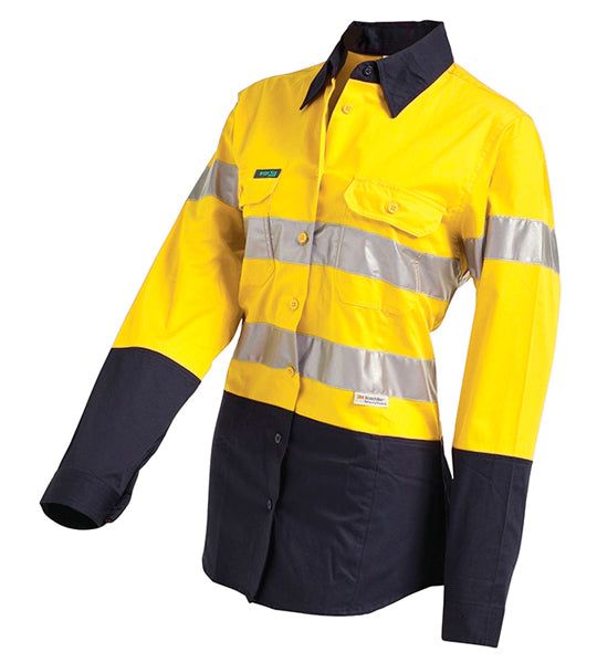 Workit Womens Hi Vis 2-Tone Drill Shirt - Lightweight, Gusset Cuff, 3M Reflective Tape Image