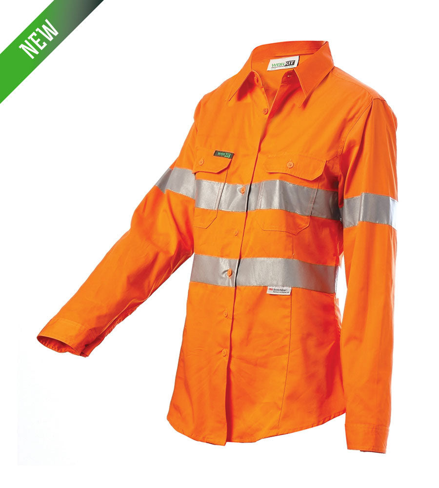 Workit Womens Hi Vis Lightweight Drill Shirt with 3M Reflective Tape Image